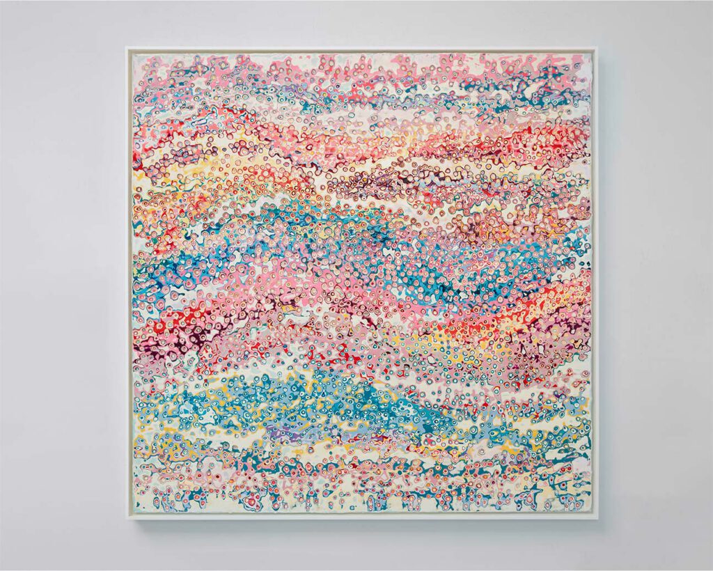 Kerstin Vegelahn - Cosmic Garden Series, 2024 Encaustic Wax, Colour Pigment, in wooden frame, 130 x 130 cm