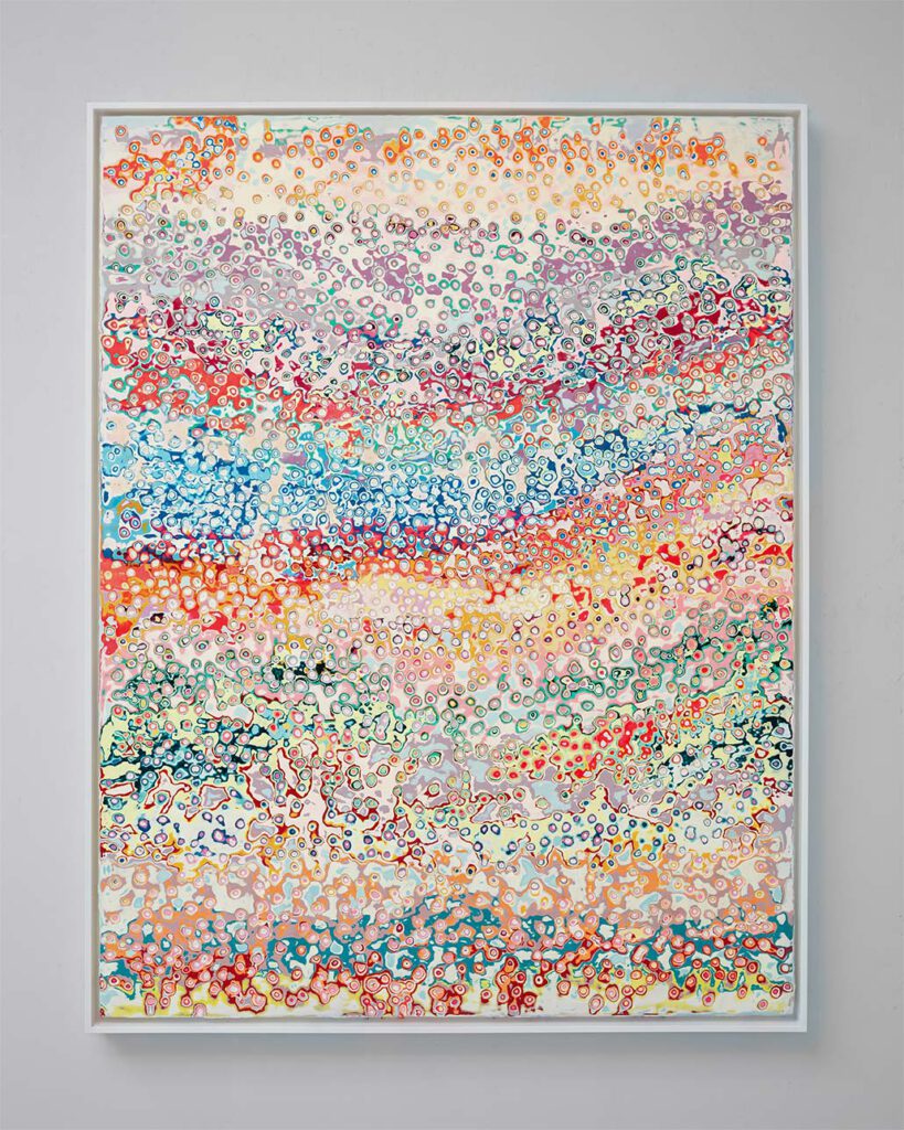 Kerstin Vegelahn - Planet PJ Party, 2023, Encaustic Wax, Colour Pigment, in wooden frame, 130 x100 cm